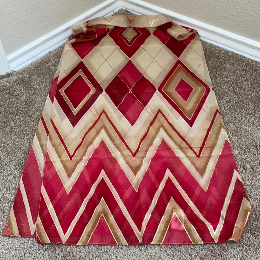 Beautiful Red, Beige, Gold Scarf